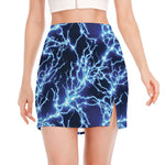 Blue Electric Lightning Print Side Slit Mini Skirt