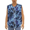 Blue Electric Lightning Print Sleeveless Baseball Jersey
