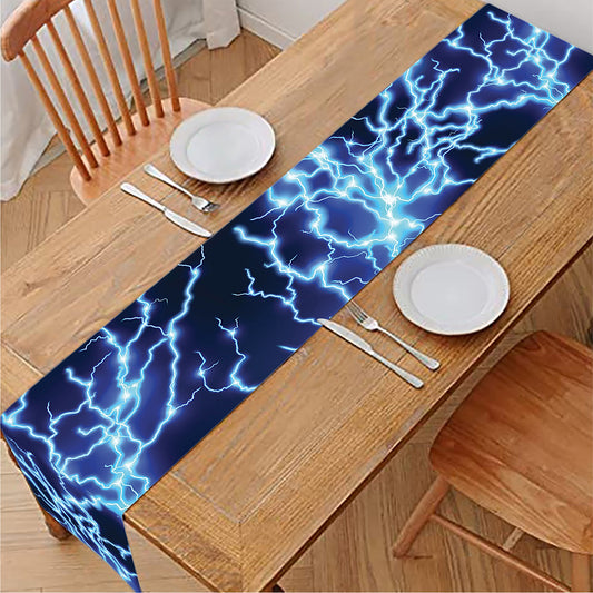 Blue Electric Lightning Print Table Runner