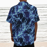 Blue Electric Lightning Print Textured Short Sleeve Shirt