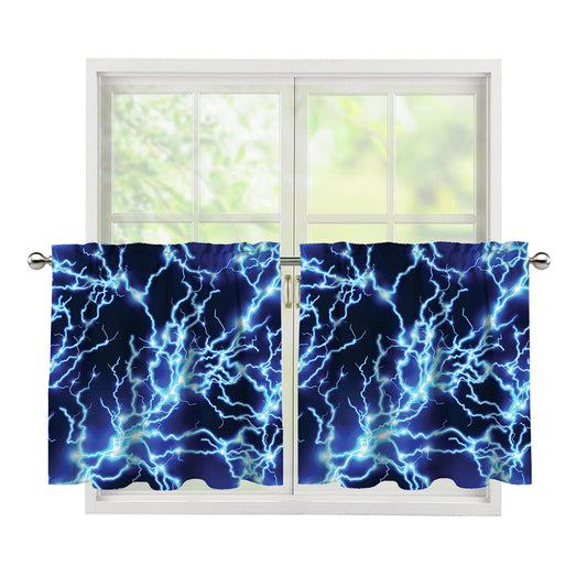 Blue Electric Lightning Print Tier Curtains