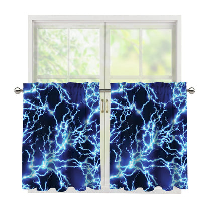 Blue Electric Lightning Print Tier Curtains