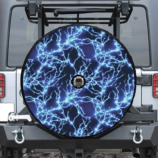 Blue Electric Lightning Print Tire Cover With Camera Hole