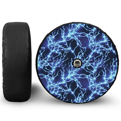 Blue Electric Lightning Print Tire Cover With Camera Hole