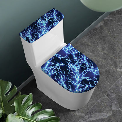 Blue Electric Lightning Print Toilet Lid And Tank Cover Set