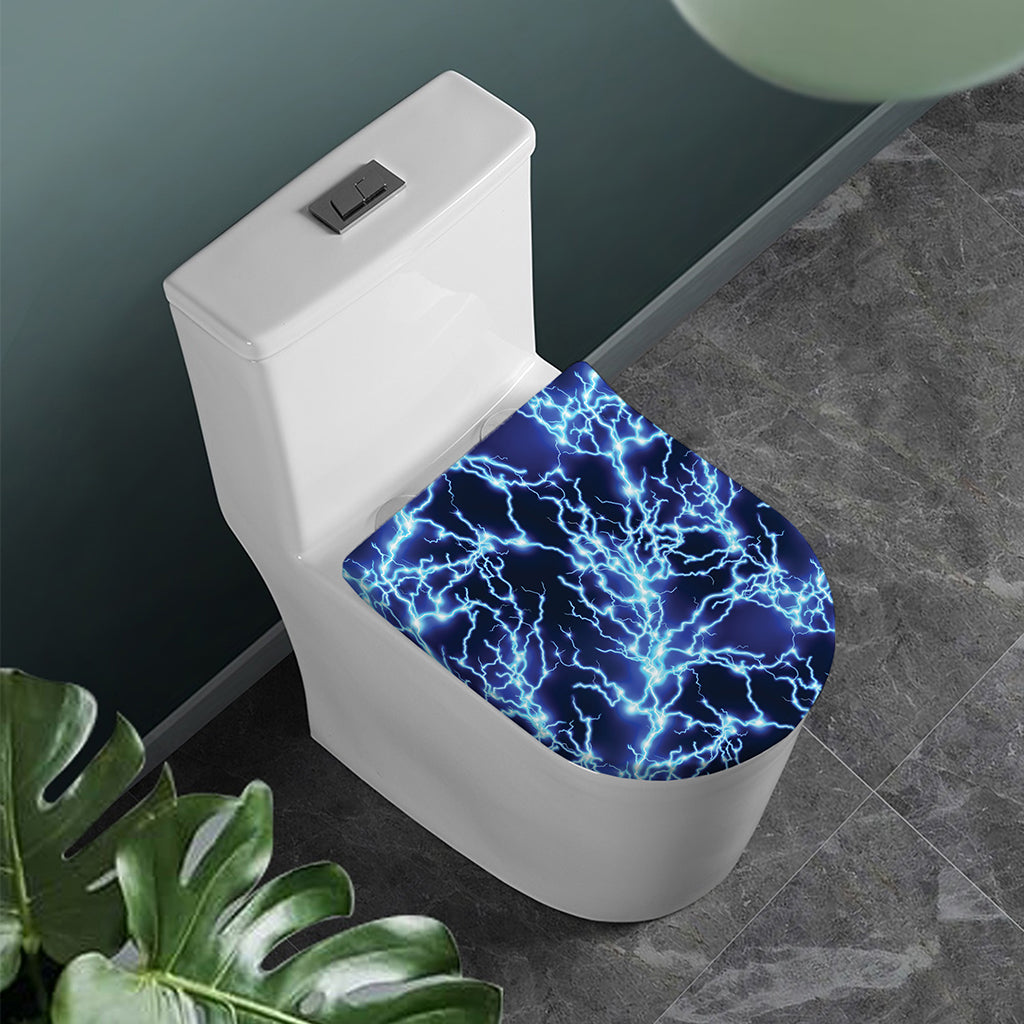 Blue Electric Lightning Print Toilet Lid Cover