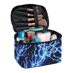 Blue Electric Lightning Print Travel Makeup Bag