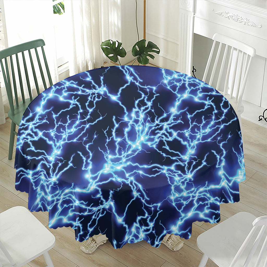 Blue Electric Lightning Print Waterproof Round Tablecloth