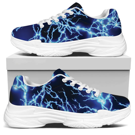 Blue Electric Lightning Print White Chunky Shoes