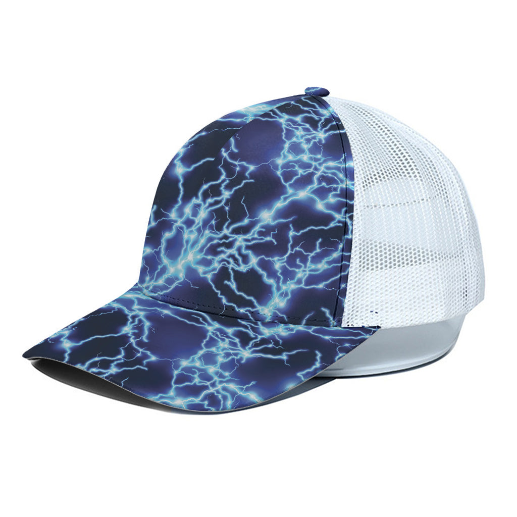 Blue Electric Lightning Print White Mesh Trucker Cap