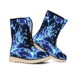 Blue Electric Lightning Print Winter Boots
