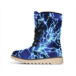 Blue Electric Lightning Print Winter Boots