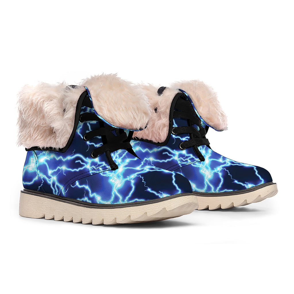 Blue Electric Lightning Print Winter Boots