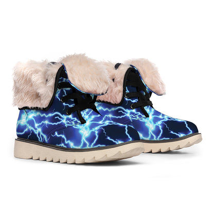 Blue Electric Lightning Print Winter Boots