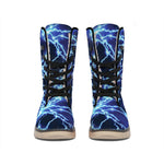 Blue Electric Lightning Print Winter Boots