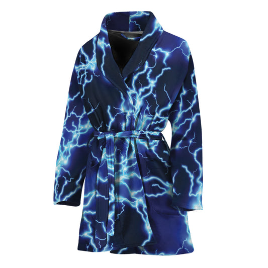 Blue Electric Lightning Print Women's Bathrobe