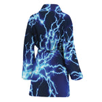 Blue Electric Lightning Print Women's Bathrobe