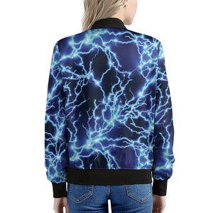 Blue Electric Lightning Print Women's Bomber Jacket