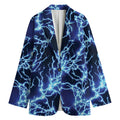 Blue Electric Lightning Print Women's Cotton Blazer