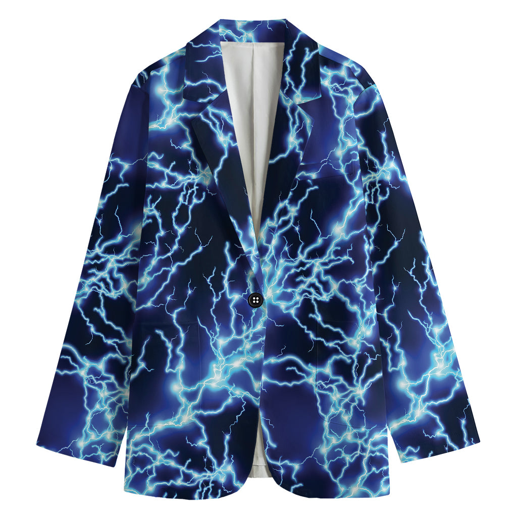 Blue Electric Lightning Print Women's Cotton Blazer