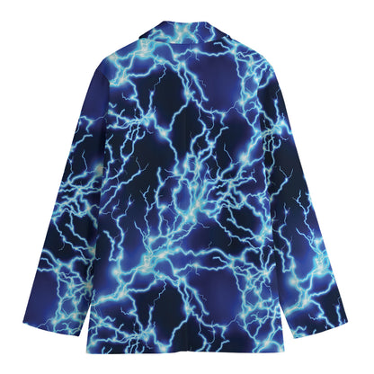 Blue Electric Lightning Print Women's Cotton Blazer