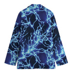 Blue Electric Lightning Print Women's Cotton Blazer