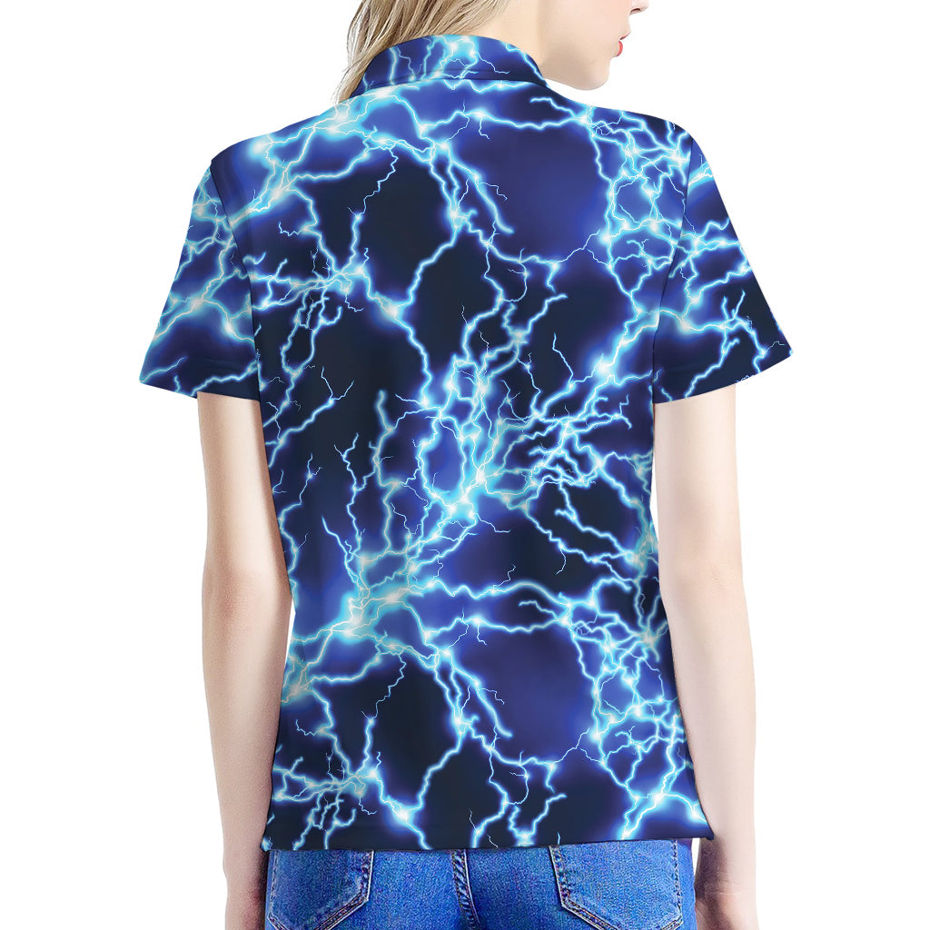 Blue Electric Lightning Print Women's Polo Shirt