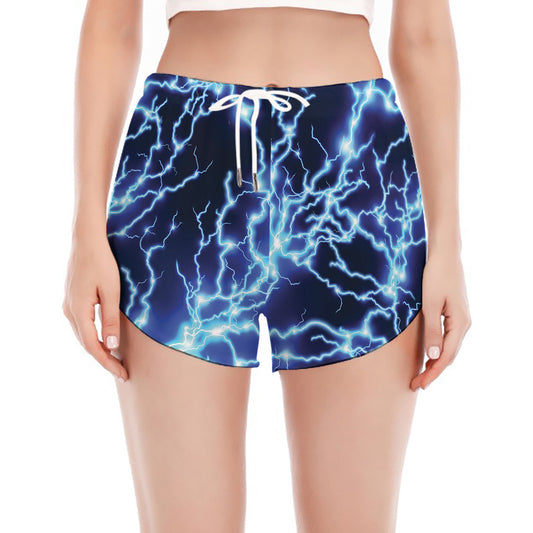Blue Electric Lightning Print Women's Split Running Shorts