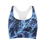 Blue Electric Lightning Print Women's Sports Bra