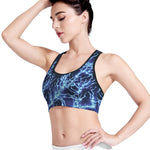 Blue Electric Lightning Print Women's Sports Bra