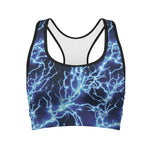 Blue Electric Lightning Print Women's Sports Bra
