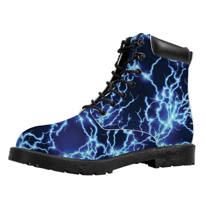 Blue Electric Lightning Print Work Boots