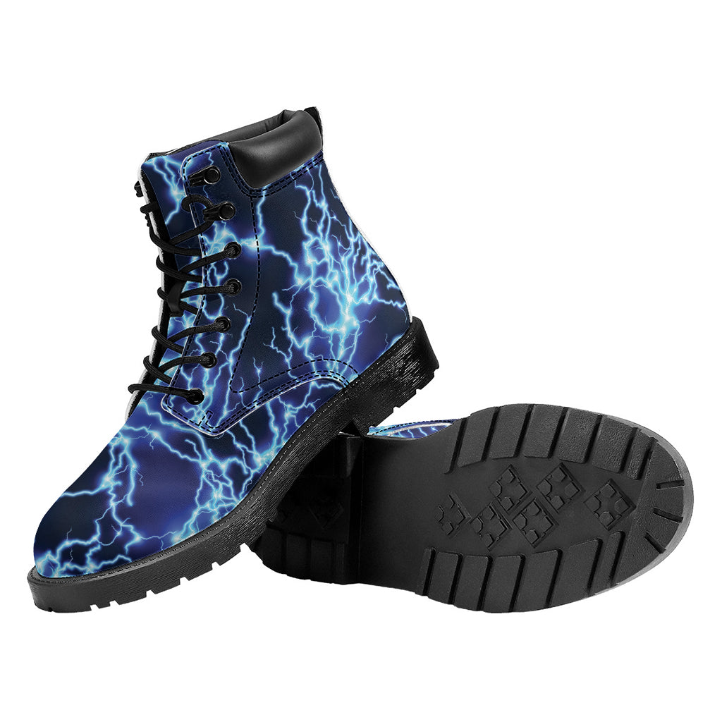 Blue Electric Lightning Print Work Boots