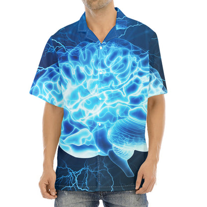 Blue Electrical Brain Activity Print Aloha Shirt