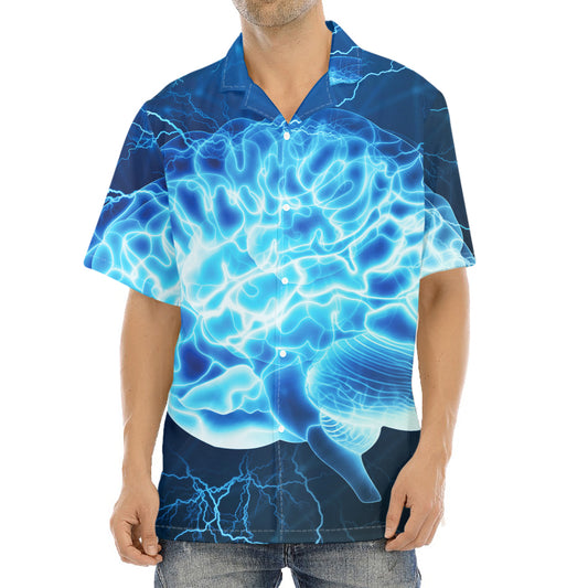 Blue Electrical Brain Activity Print Aloha Shirt