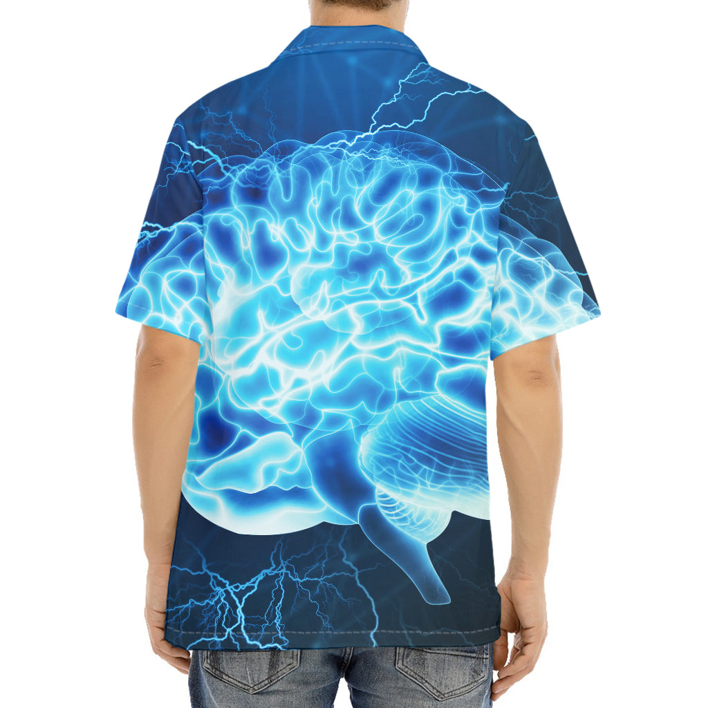 Blue Electrical Brain Activity Print Aloha Shirt