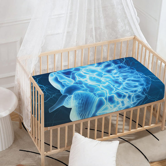 Blue Electrical Brain Activity Print Baby Crib Sheet