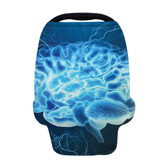 Blue Electrical Brain Activity Print Baby Seat Cover