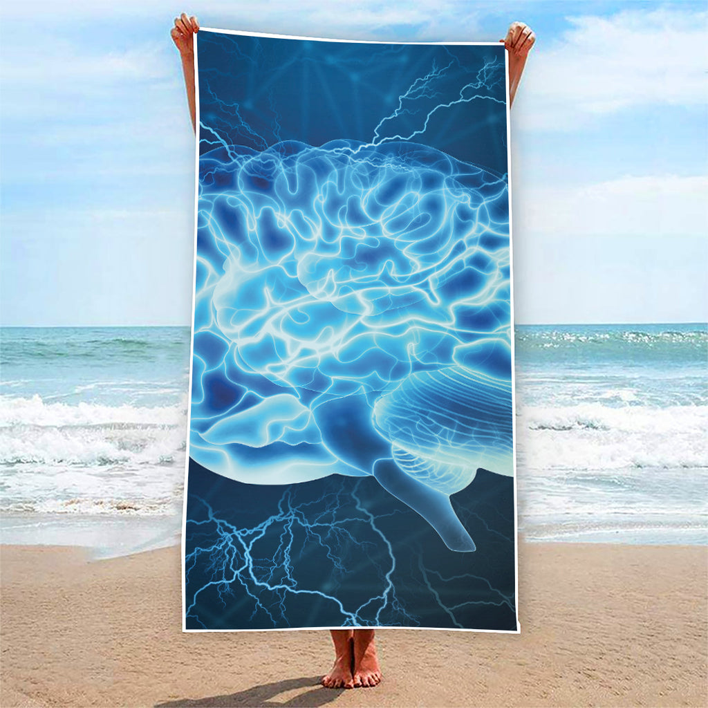 Blue Electrical Brain Activity Print Beach Towel