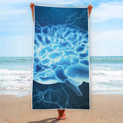 Blue Electrical Brain Activity Print Beach Towel