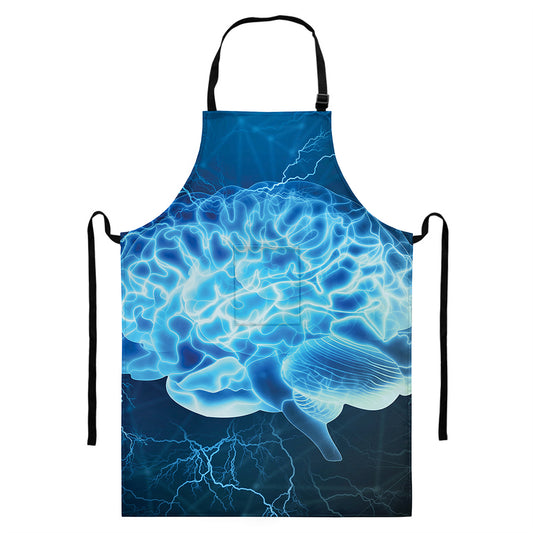 Blue Electrical Brain Activity Print Bib Apron With Pocket