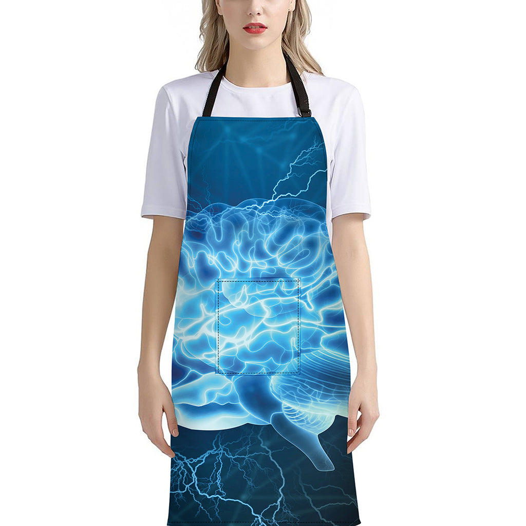 Blue Electrical Brain Activity Print Bib Apron With Pocket