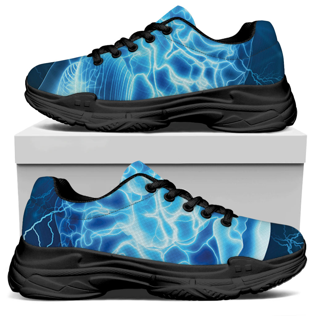 Blue Electrical Brain Activity Print Black Chunky Shoes