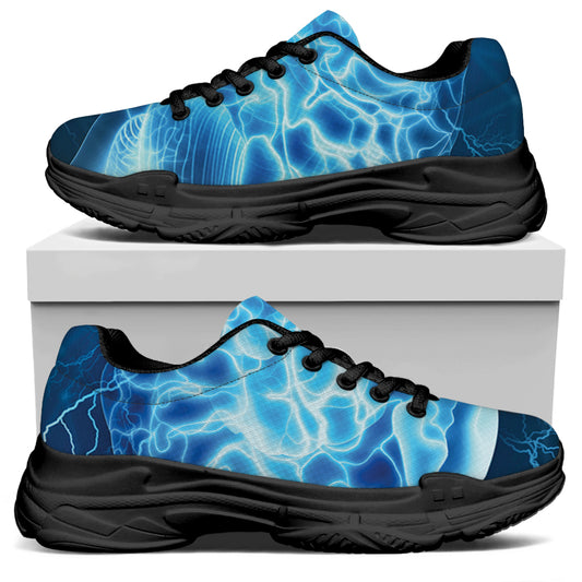 Blue Electrical Brain Activity Print Black Chunky Shoes