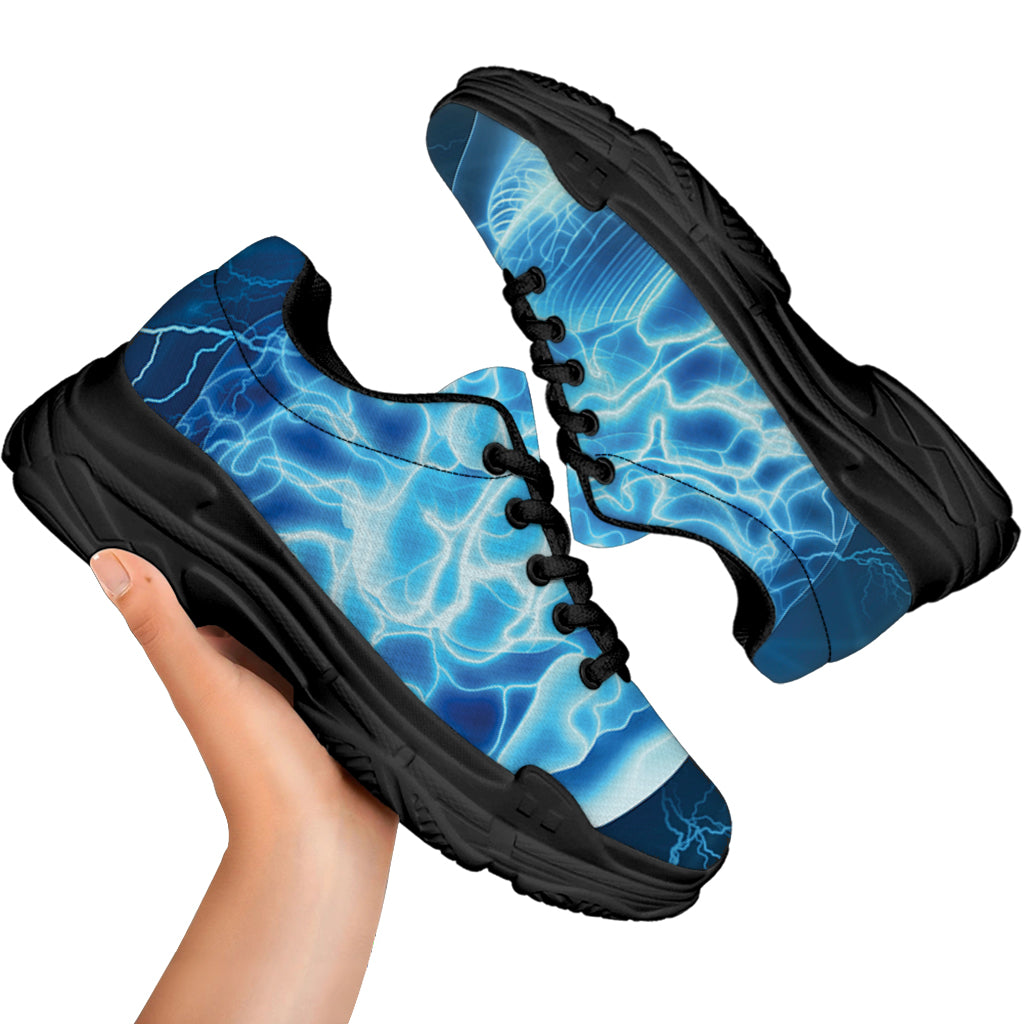 Blue Electrical Brain Activity Print Black Chunky Shoes