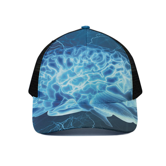 Blue Electrical Brain Activity Print Black Mesh Trucker Cap