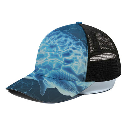 Blue Electrical Brain Activity Print Black Mesh Trucker Cap