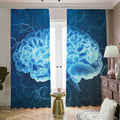 Blue Electrical Brain Activity Print Dimout Pencil Pleat Curtains