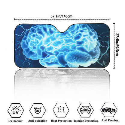 Blue Electrical Brain Activity Print Car Windshield Sun Shade
