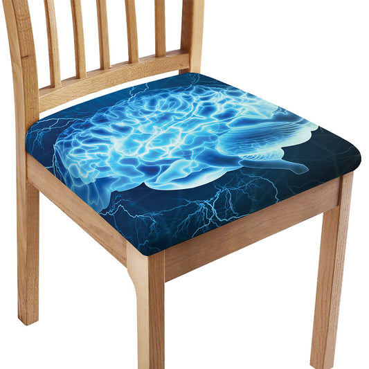Blue Electrical Brain Activity Print Chair Cushion Cover